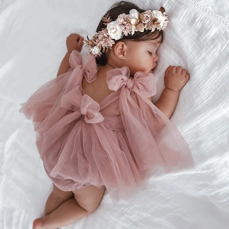 Spring Summer Baby Girls Sleeveless Mesh Dress Cotton Triangle Climb Hidden Button