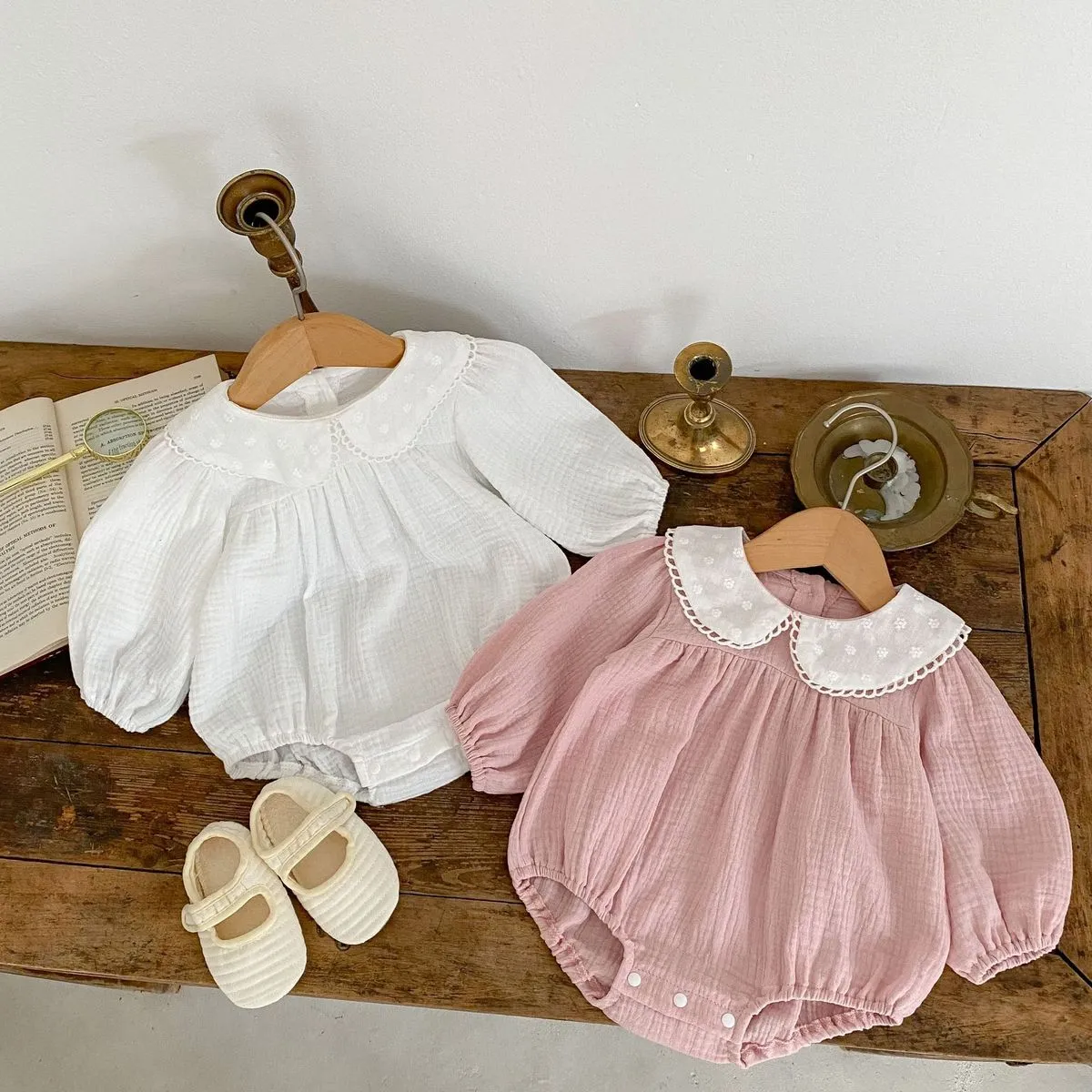 Kids Baby Girls Cute Long Sleeve Cotton Romper with Hidden Button