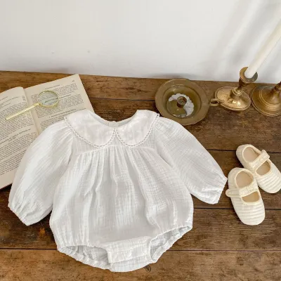 Kids Baby Girls Cute Long Sleeve Cotton Romper with Hidden Button