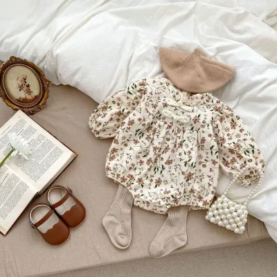 Kids Baby Girls Cute Tiny Flower Print Long Sleeve Romper Cotton Sweet