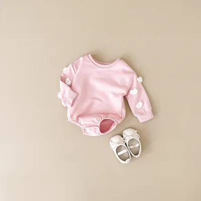 Newborn Infant Baby Stereo Clouds Floral One-Piece Rompers Long Sleeve Cotton Neutral
