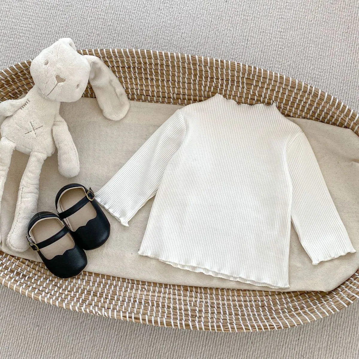 Kids Baby Girls Solid Color Stripe Long Sleeve Cotton Top All-Match