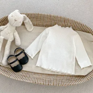 Kids Baby Girls Solid Color Stripe Long Sleeve Cotton Top All-Match