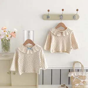 Kids Baby Girls Tiny Flower Ruffled Long Sleeve Top 100% Cotton Sweet Floral Crewneck