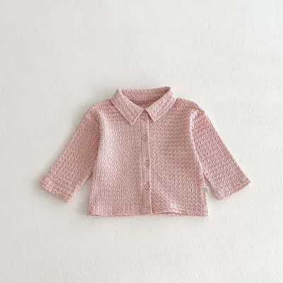 Kids Baby Girls Rhombus Long Sleeve Lapel Knit Blouses Solid Color