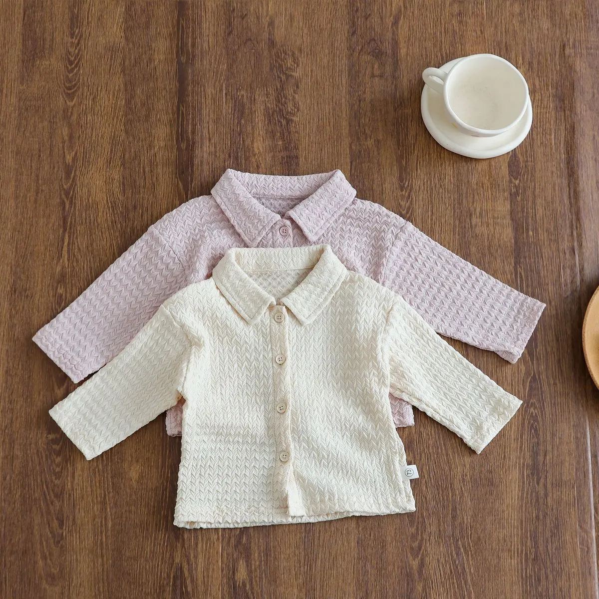 Kids Baby Girls Rhombus Long Sleeve Lapel Knit Blouses Solid Color