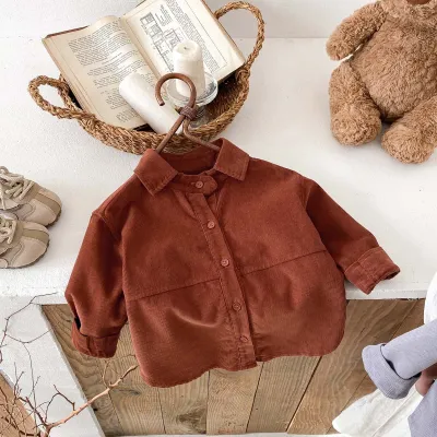 Kids Baby Boys Fashion Casual Solid Color Long Sleeve Lapel Cotton Shirt