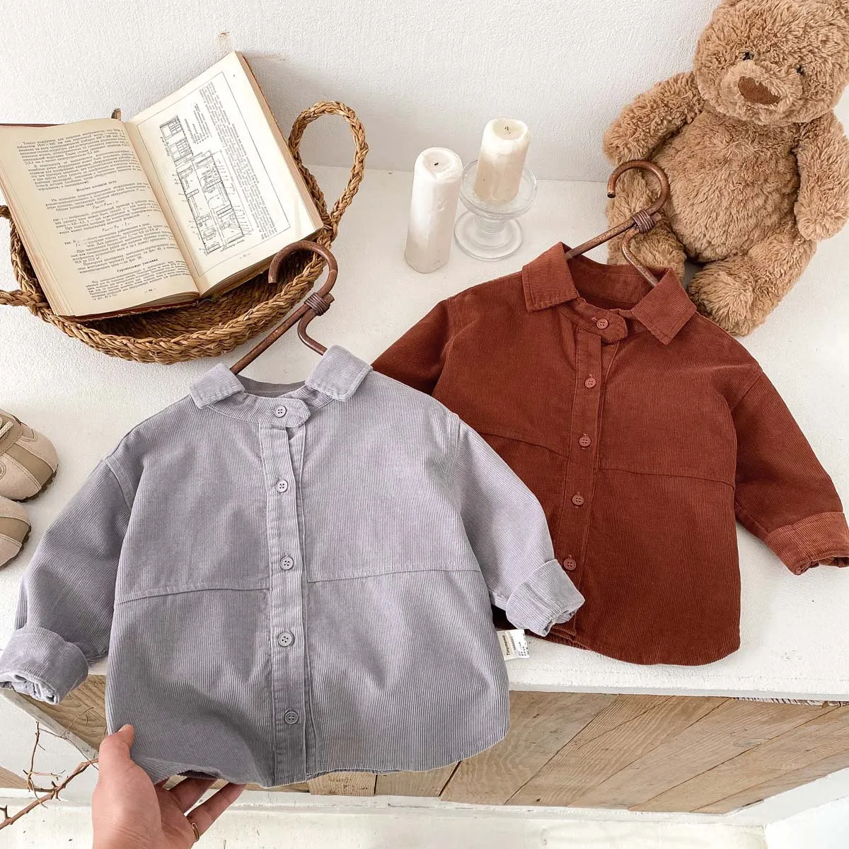 Kids Baby Boys Fashion Casual Solid Color Long Sleeve Lapel Cotton Shirt