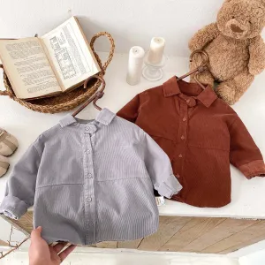 Kids Baby Boys Fashion Casual Solid Color Long Sleeve Lapel Cotton Shirt