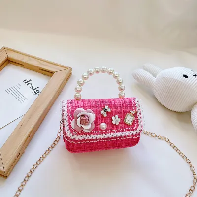 Kids Unisex Fashion Casual Cute Flower Cotton Linen Crossbody Handle Bag
