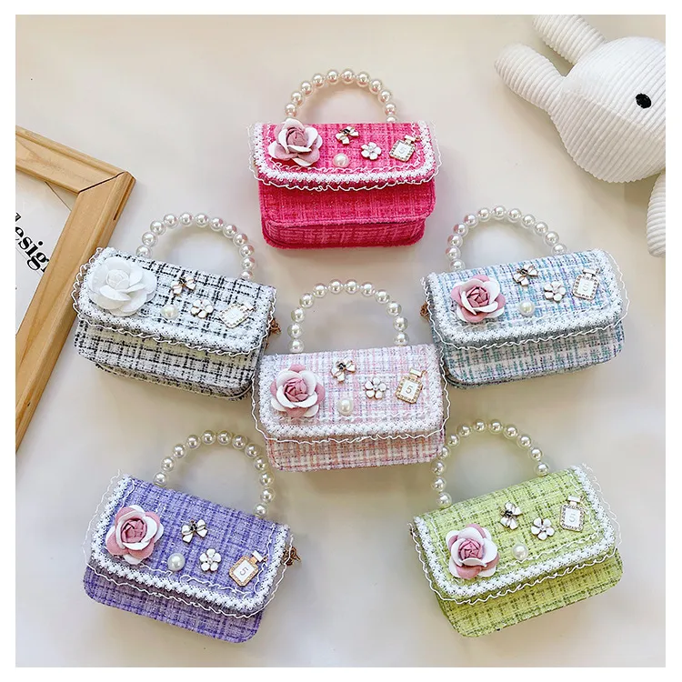 Kids Unisex Fashion Casual Cute Flower Cotton Linen Crossbody Handle Bag