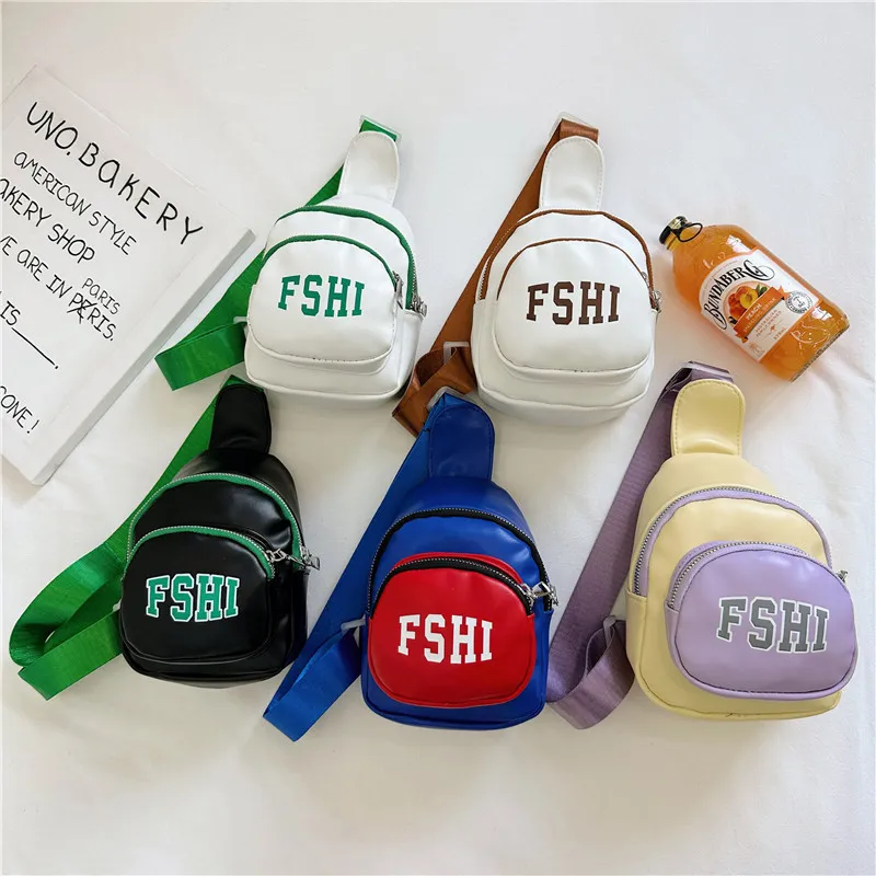 Kids Unisex Casual Cute Alphabet Chest Bag with PU Material for Kindergarten