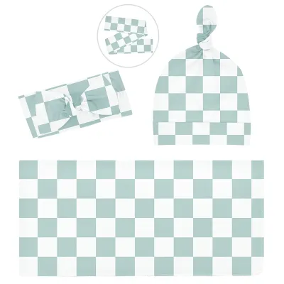 Three-Piece Newborn Wrap Towel Classic Plaid Printed Swaddle