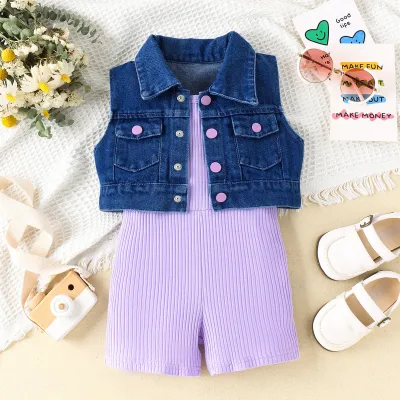 Kids Toddler Girls Casual Cute Denim Sleeveless Vest Rompers Sets Shorts