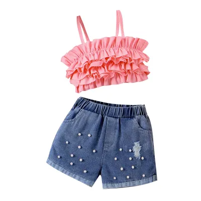 Kids Toddler Girls Casual Cute Camisole Denim Shorts Sets