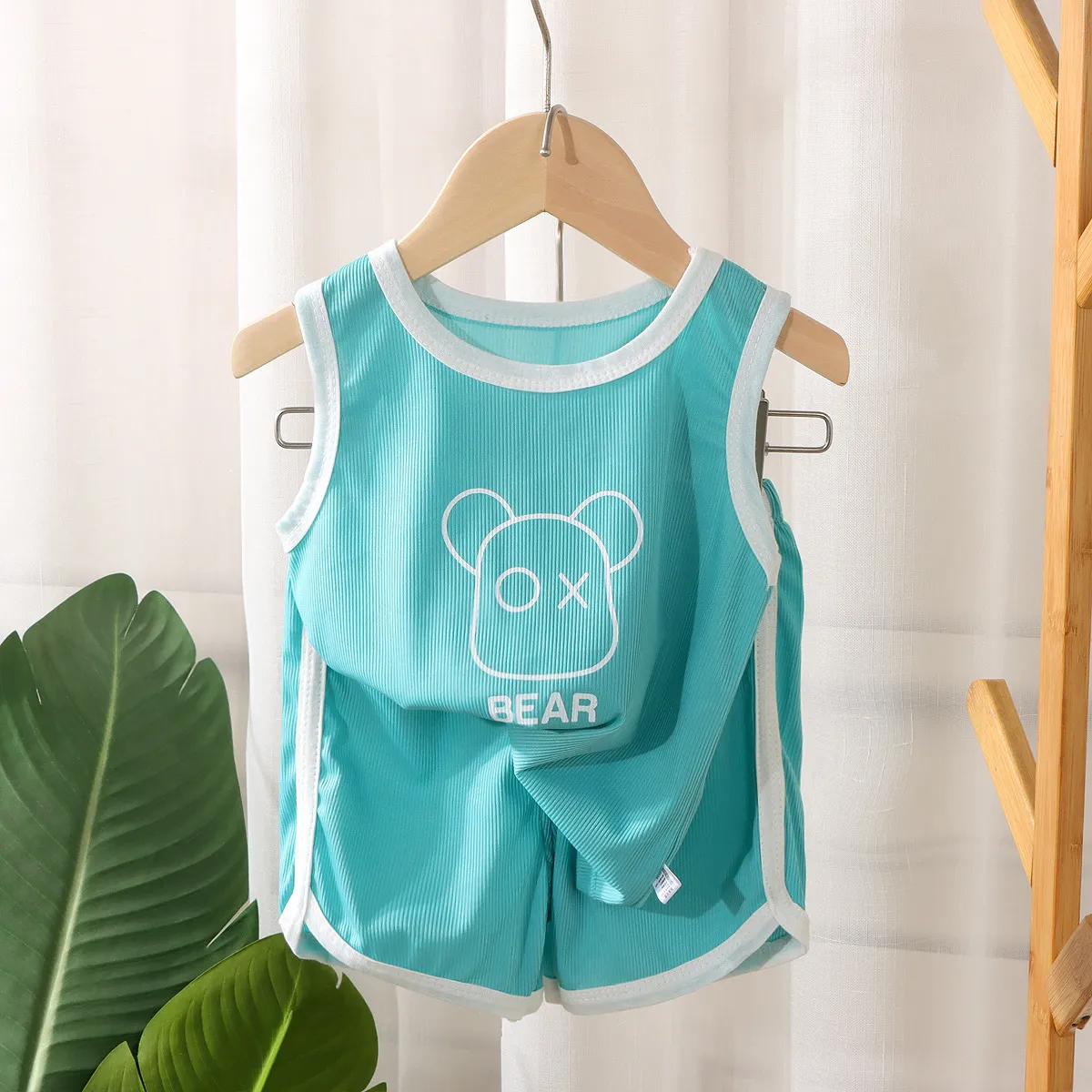Summer Toddler Boys Girls Sleeveless Tank Top Shorts Thin Set, Simple Cartoon Crewneck Neutral Set