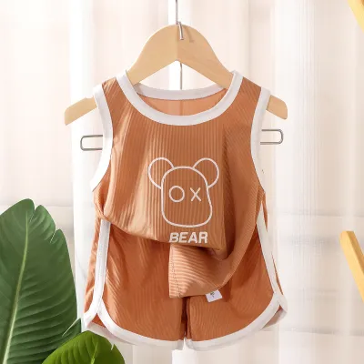 Summer Toddler Boys Girls Sleeveless Tank Top Shorts Thin Set, Simple Cartoon Crewneck Neutral Set
