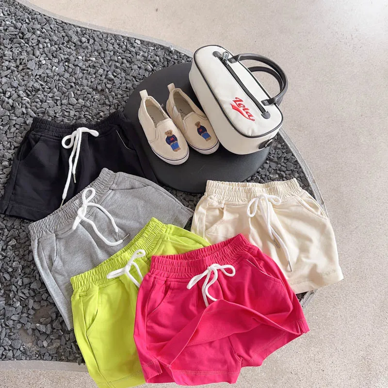 Toddler Girls Boys Summer Solid Candy Color Drawstring Cotton Shorts