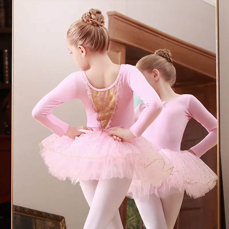 Toddler Girls Long-Sleeved Ballet Tutu Dress Princess Combed Cotton Dance