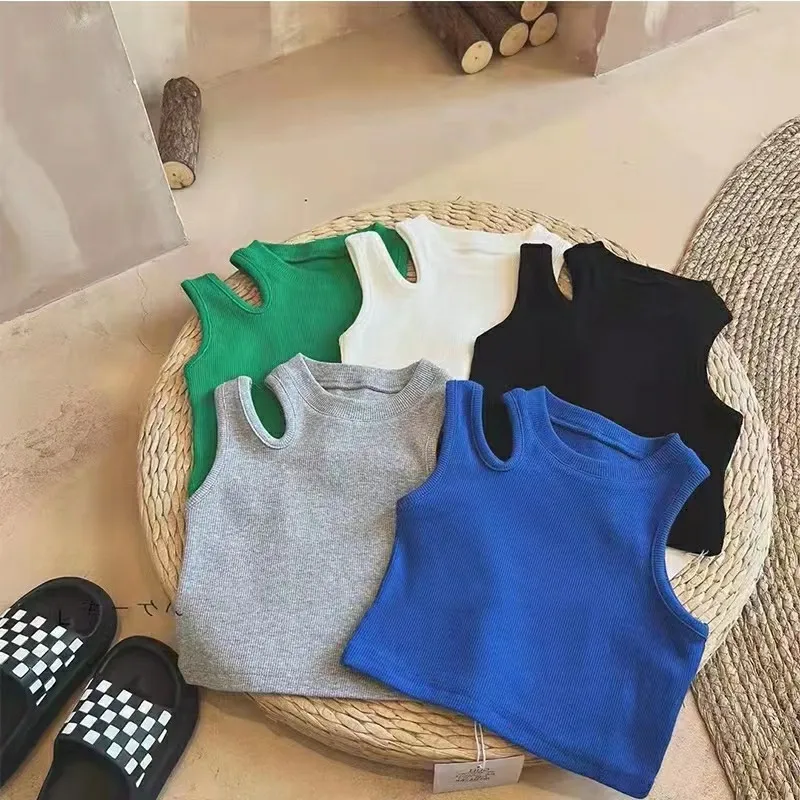 Toddler Girls Summer Irregular Shoulder Tank Top Sleeveless with Cotton