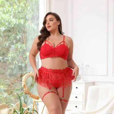 Women Fashion Sexy Plus Size Mesh Lace Lingerie Set