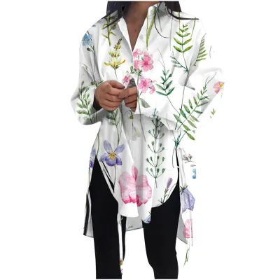 Plus Size Women Loose Front Lace-Up Lapel Blouse