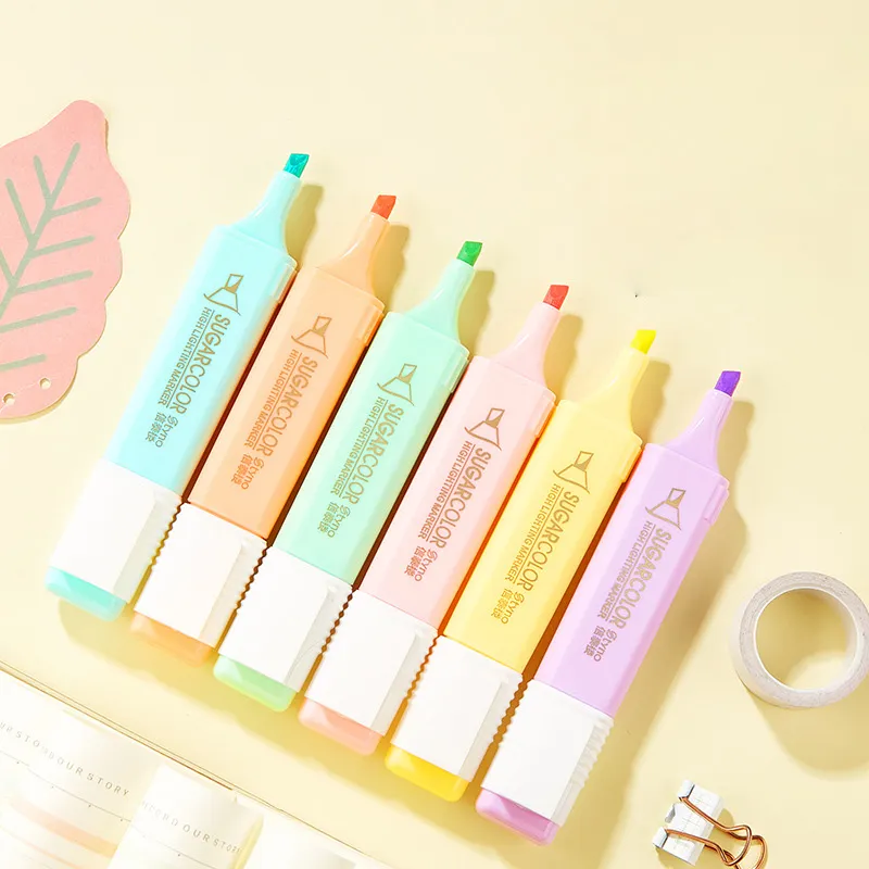6Pcs Macaroon Highlighter Large Capacity Marking Pen Set for Children's Day Gift