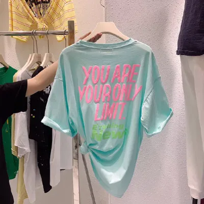 Summer Women Fashion Three-Dimensional Foam Letter Round Neck Short Sleeve T-Shirt