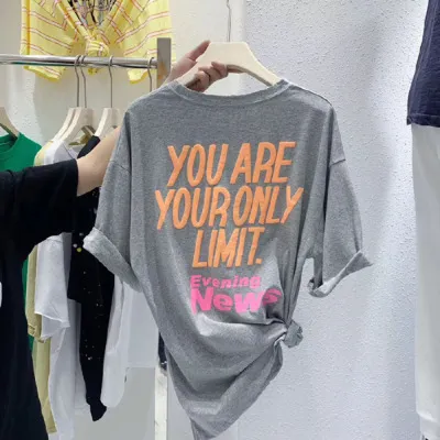 Summer Women Fashion Three-Dimensional Foam Letter Round Neck Short Sleeve T-Shirt