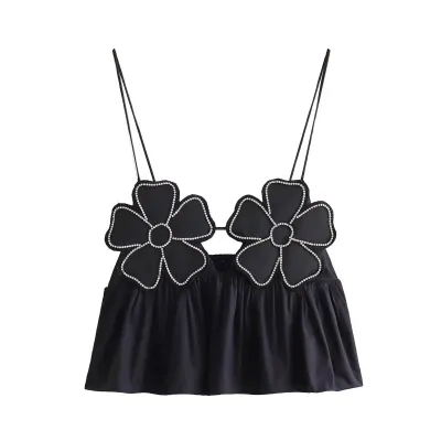 Summer Women Fashion Creative Floral Camisole Lace-Up Tank Top