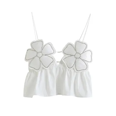 Summer Women Fashion Creative Floral Camisole Lace-Up Tank Top
