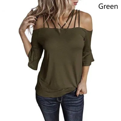Summer Women Cotton Blend Horn Sleeve Boat Neck Tank Top