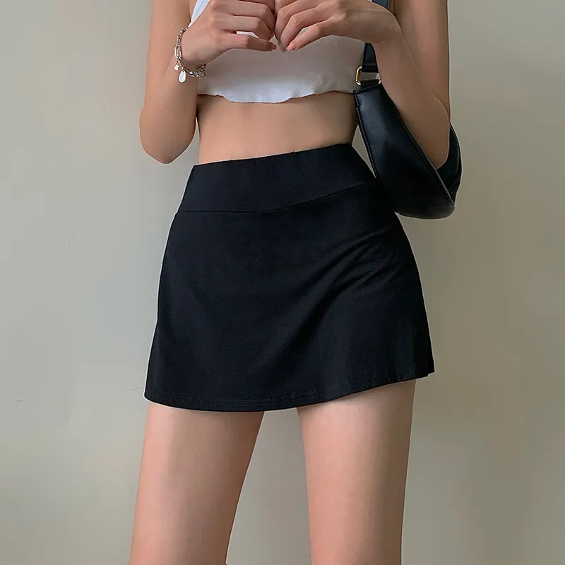 Summer Women Casual Solid Color High Waist Mini Split A-Line Skirt