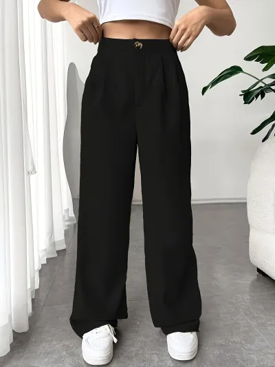 Women Fashion Casual High Waist Draping Loose Straight Pants