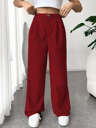 Women Fashion Casual High Waist Draping Loose Straight Pants