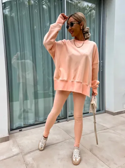 Women Fashion Casual Solid Color Crewneck Long Sleeve Split Sweatshirt Tight Pants Two-Piece Set
