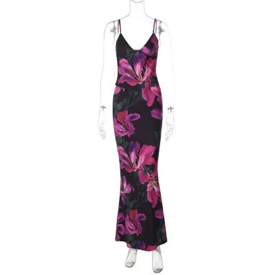 Summer Women Fashion Sexy Graphic Printing V-Neck Camisole Skirt Two-Piece Set