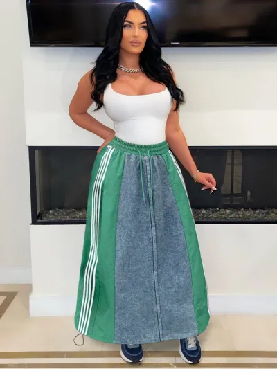 Women Casual Stripe A-Line Loose Denim Skirt