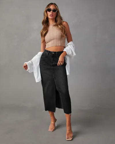 Women High Waist Split Denim Skirt Street Hipster Style