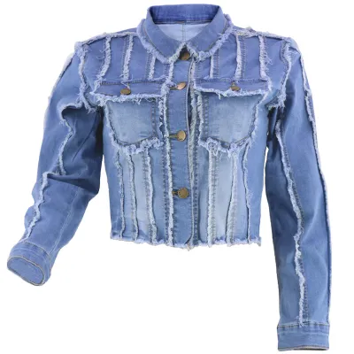 Women's Street Denim Jacket Long Sleeve Sanding