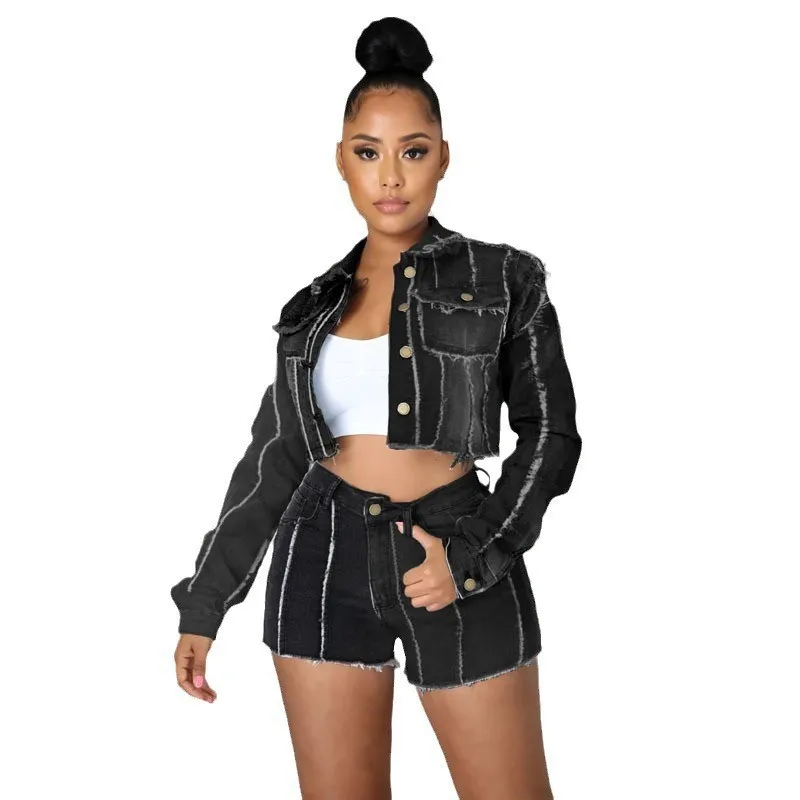Women's Street Denim Jacket Long Sleeve Sanding