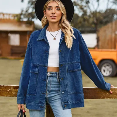 Women Retro Classic Loose Extra Long Denim Coat
