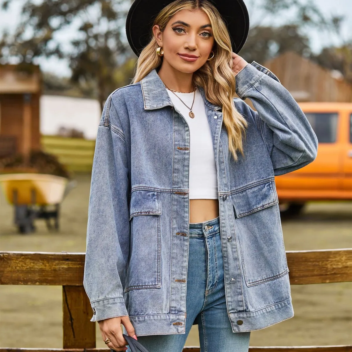 Women Retro Classic Loose Extra Long Denim Coat
