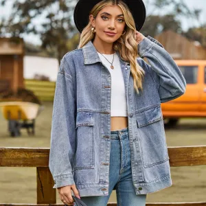 Women Retro Classic Loose Extra Long Denim Coat