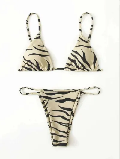 Summer Women Sexy Stripe Print Bikini Swimwear Set