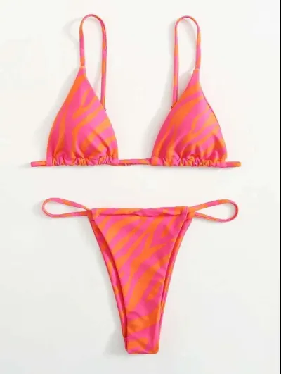 Summer Women Sexy Stripe Print Bikini Swimwear Set