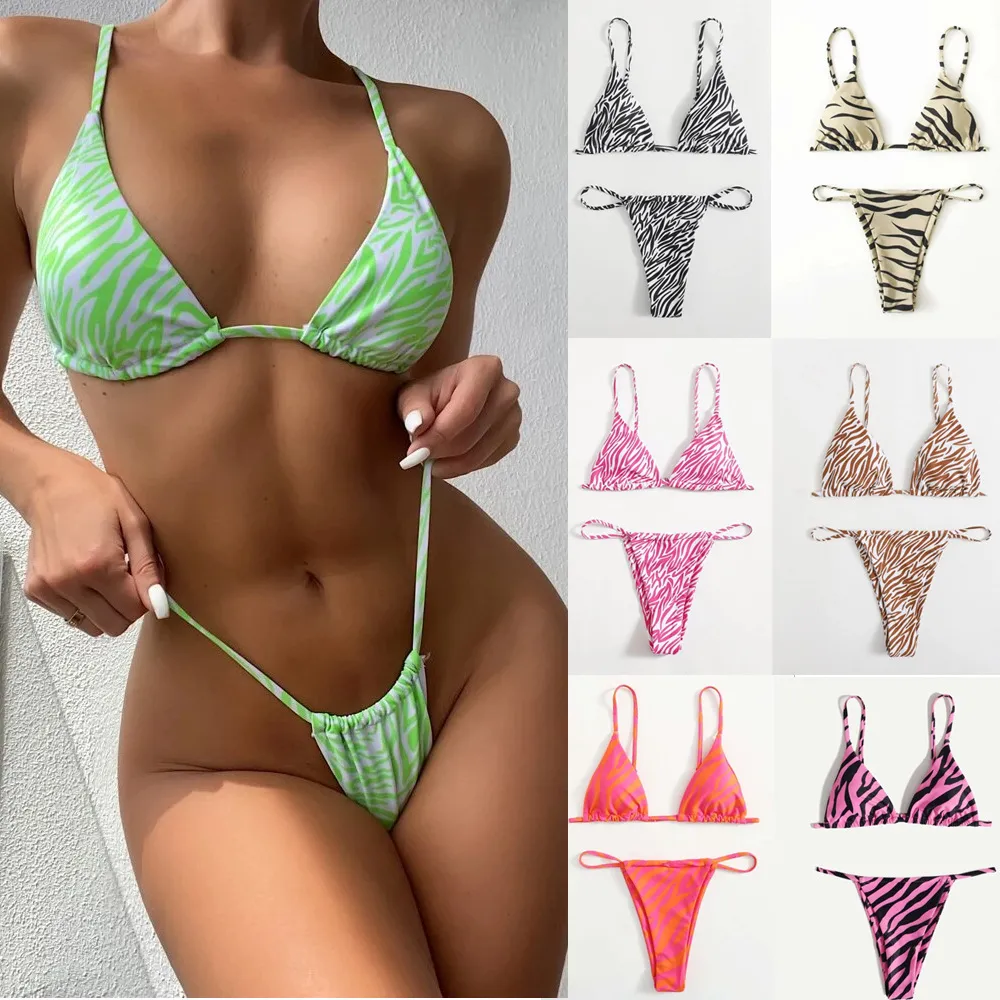 Summer Women Sexy Stripe Print Bikini Swimwear Set