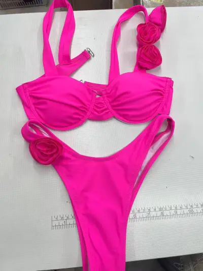 Summer Women Sexy Solid Color Rose Sling Bikini Swimsuit Set