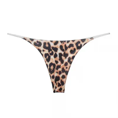 Women Fashion Sexy Low Waist Double Layer Hollow Leopard Green Leaf Printed Thong