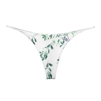 Women Fashion Sexy Low Waist Double Layer Hollow Leopard Green Leaf Printed Thong